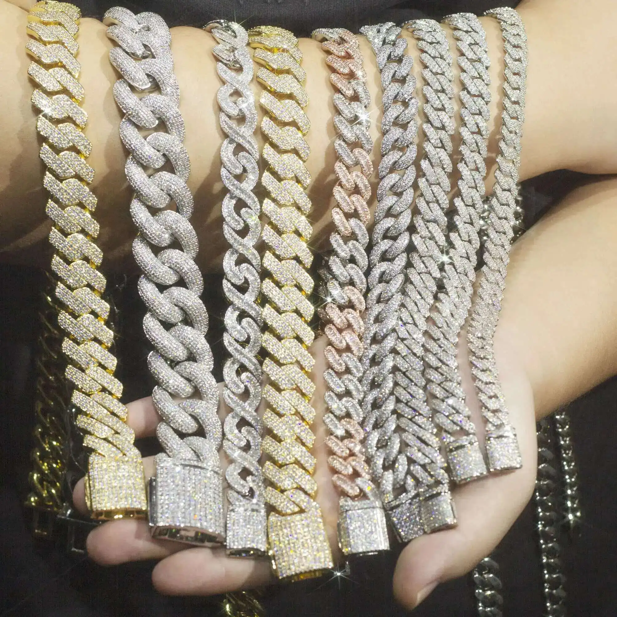 Am Jewelry Iced out Cuban Link Moissanite Chain VVS D Color Diamond Necklace Bracelet 8mm 10mm 12mm 925 Silver with Gra Certific
