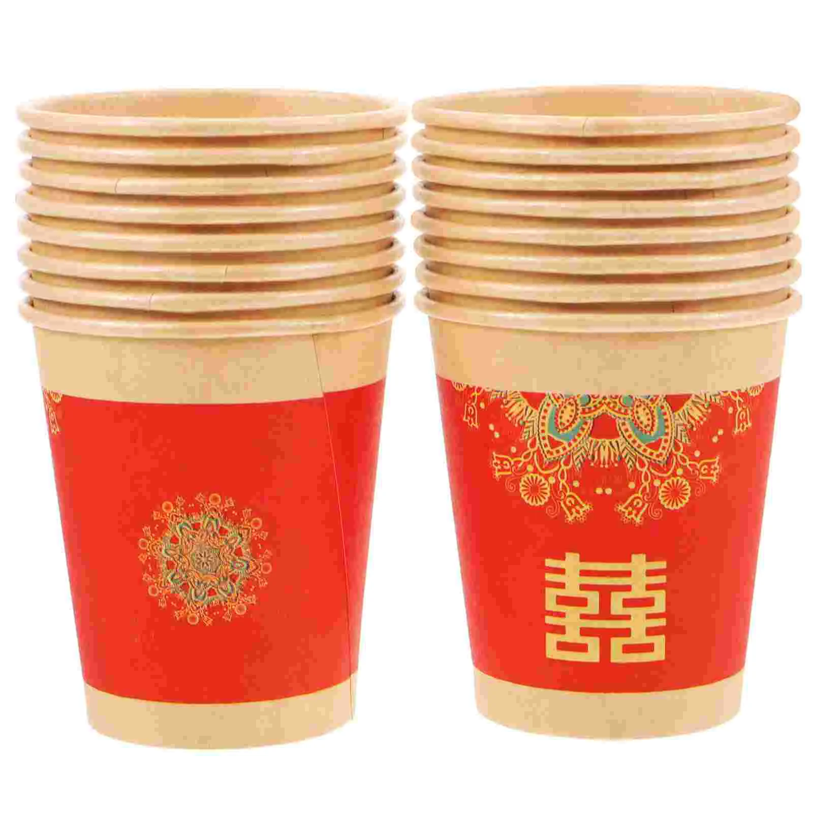 

50 Pcs Chinese Style Paper Cup Happy Coffee Mug Banquet Serving Cups Tableware Wedding