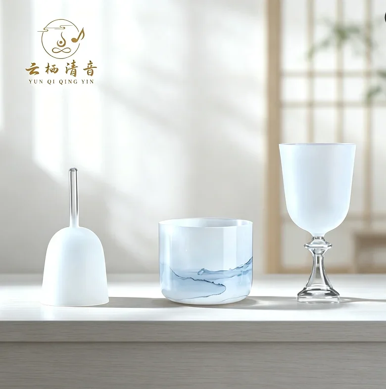 YUNQIQINGYIN Crystal Soul 3 PCS Grail Alchemy Quartz Singing Bowl Collection, 6 & 7 Inch Sacred Holy Grail Crystal Sound Instrument Equipped with Mallet for Home Mindfulness & Deep Relaxation Rituals