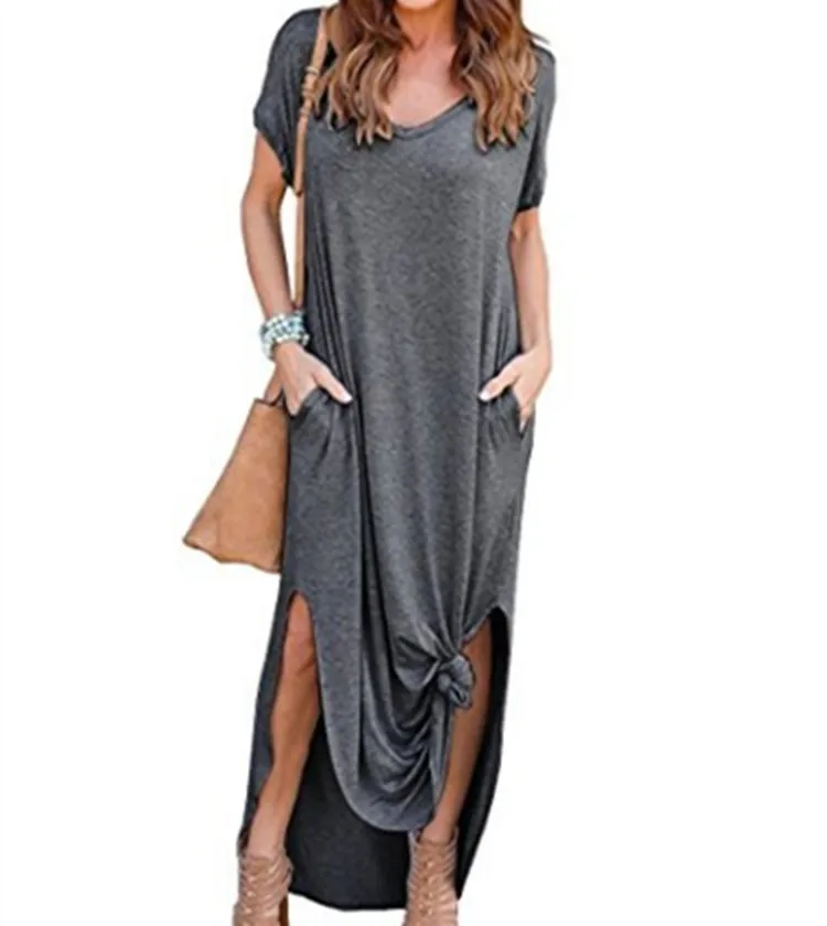 Amazon Summer Hot Sale 2025 Solid Color Women s V-neck Backless Dress Fashion Pocket Split Loose Tank Top