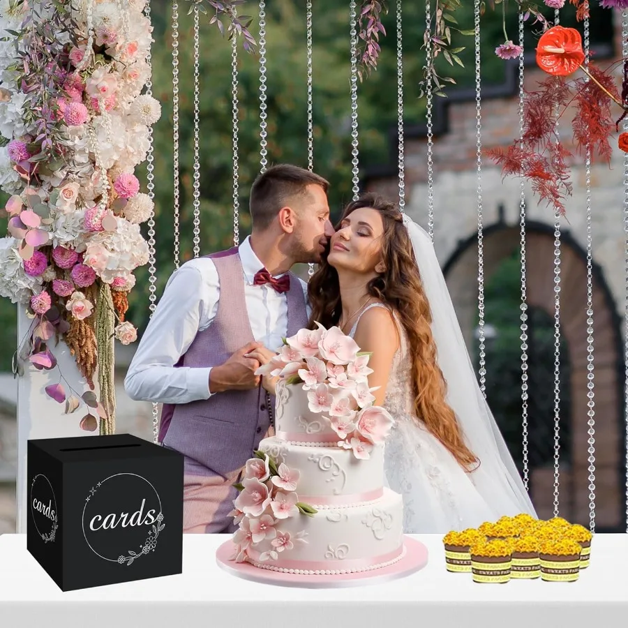 졸업식, 신부, 베이비 샤워, 생일, 장례식, 은퇴식, 결혼식, 티켓, 추첨용 블랙 및 실버 선물 카드 박스 1팩