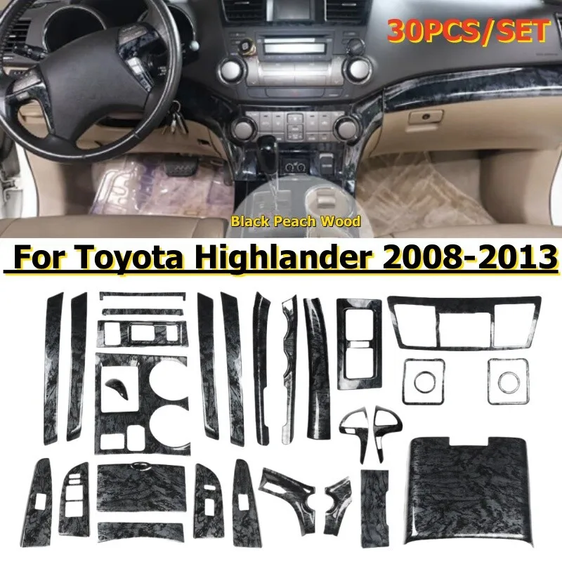 

30X Black Peach Wood Interior Panel Trim Cover For Toyota Highlander 2008-2013