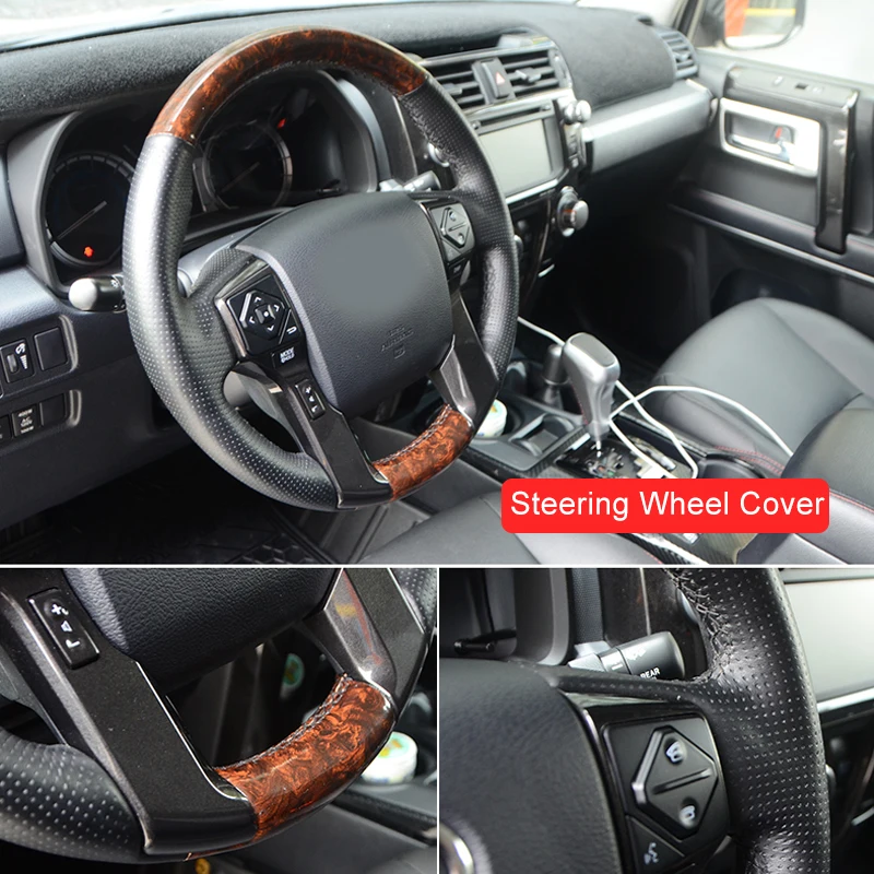 2018-2022 For Toyota 4Runner Hand Sewing Steering Wheel Cover Genuine Leather Peach Wood Grain Interior Decoration Modification