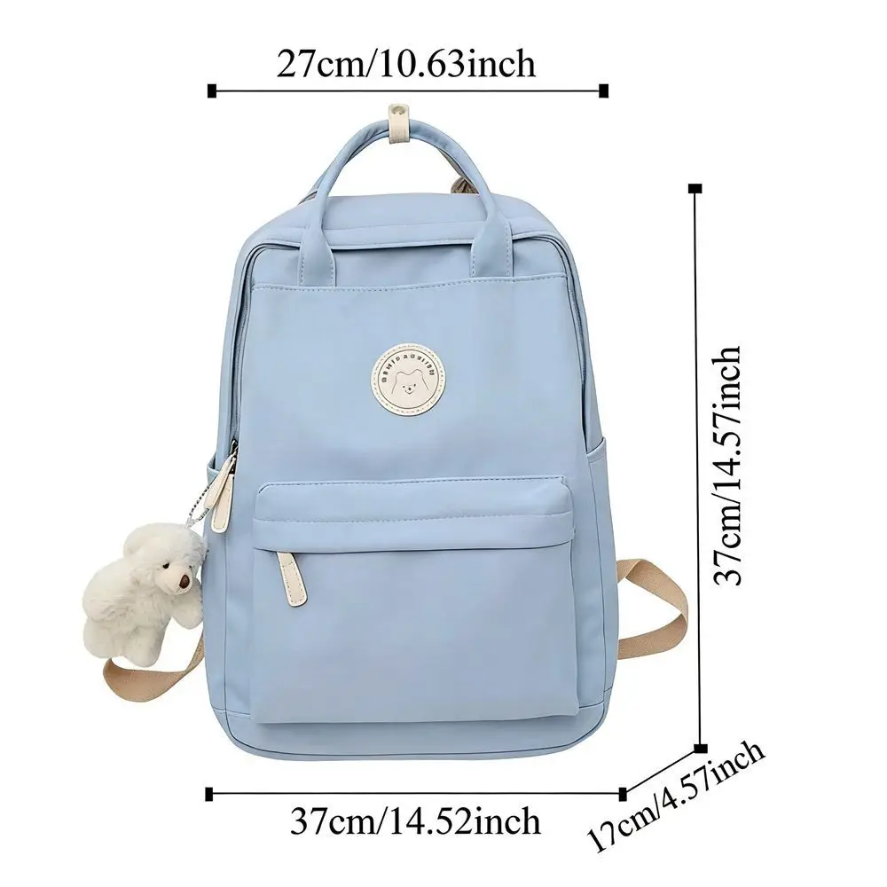 Solid Large Capacity Student Backpack Zipper Nylon Academy Girl's School Bag Multiple Colors Multi-Pocket