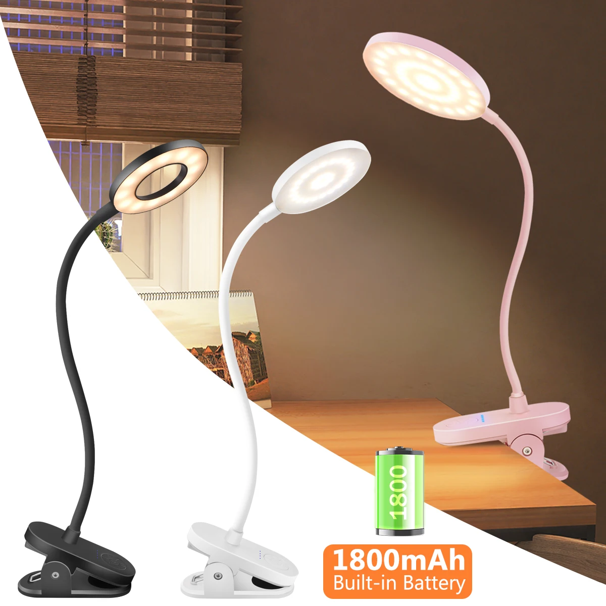 

Desk Lamp Clip on Light Reading Light for Bed 3 Colors 10 Dimming Levels Eye Caring Metal Reading Lamp Clip lamp for Bed Home