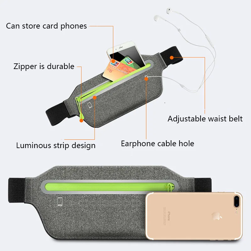 Outdoor Running Fitness Ultra-thin Mobile Phone Waist Bag Elastic Sports Waterproof Close-fitting Mobile Phone Bag Coin Purse