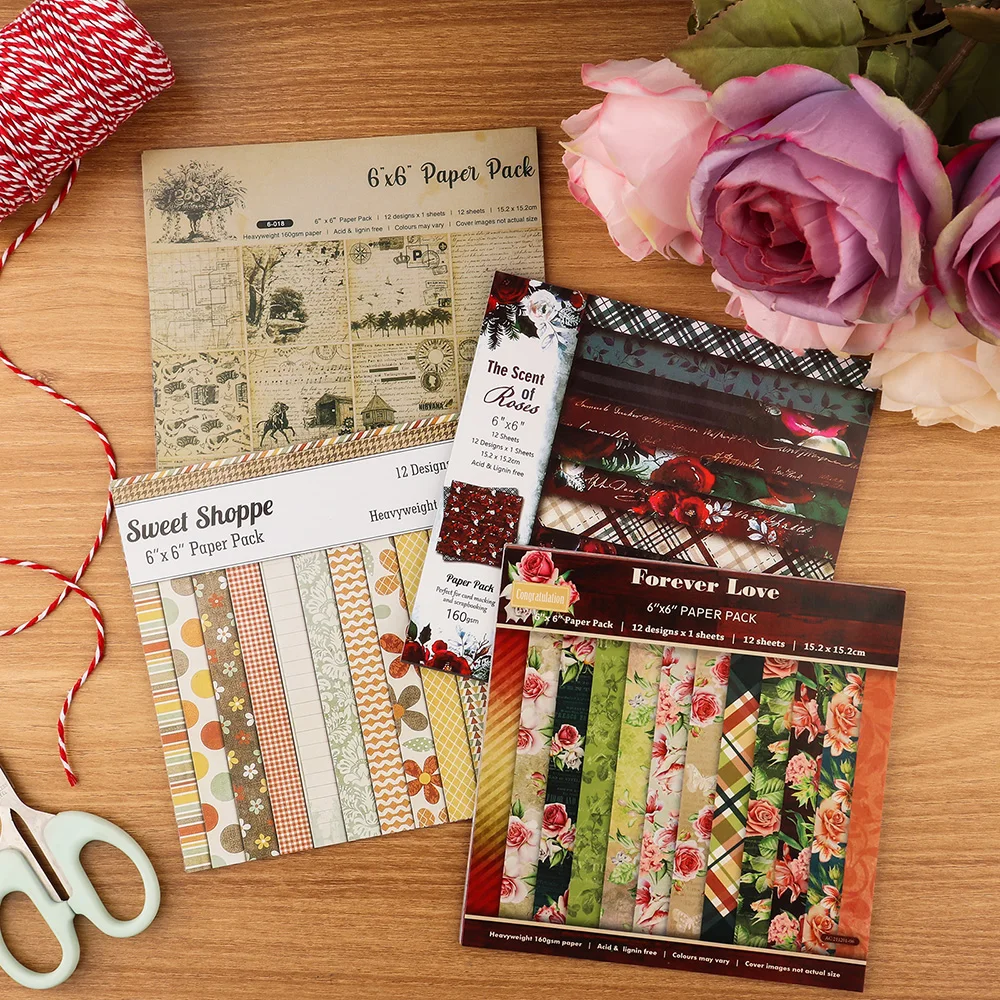 12 Sheets Vintage Flower Paper Pad 6X6Inch Scrapbooking Background Single Sided Patterned Cardstock for Card Making Diy Craft