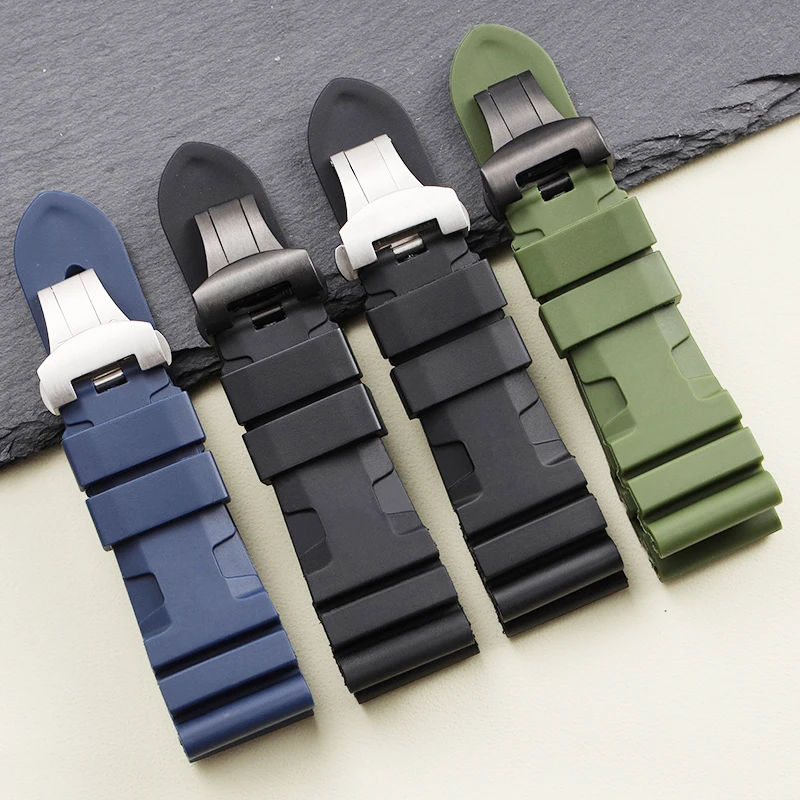 

new 24mm 26mm waterproof rubber watchband replacement for Panerai PAM1111 silicone strap wrist bracelet belt deployment clasp