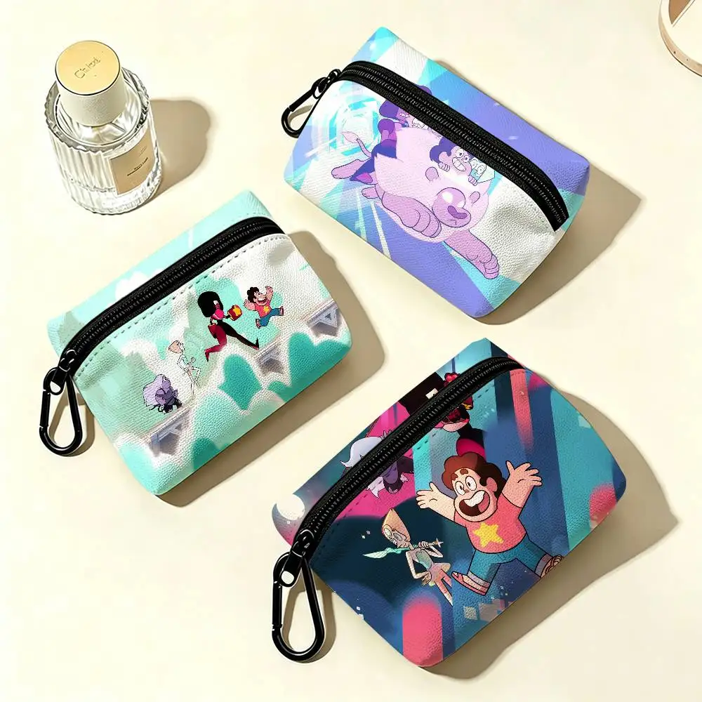 ANIME S-Steven Universe Portable Oxford Fabric Mini Wallet Carabiner Design Small Coin Bag For Cards Keys Earphones