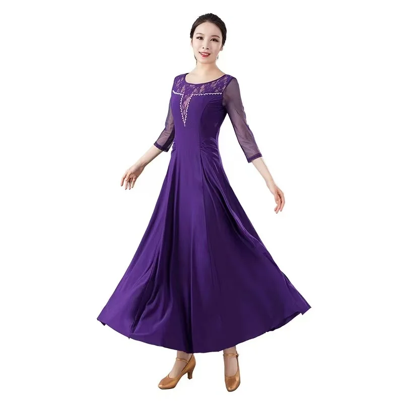 

1pcs/lot Sexy lace ballroom dance dress for woman long sleeves waltz tango dance dresses standard ballroom dress