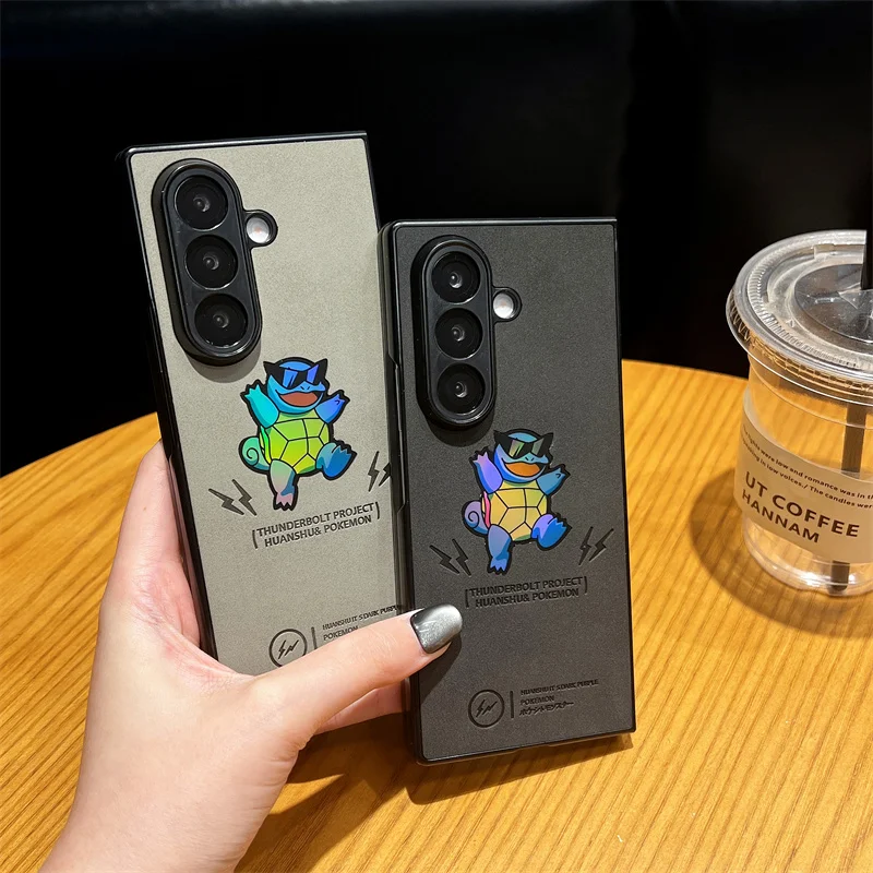 

Pokemon Squirtle Laser Leather Texture Phone Case For Samsung Galaxy Z Fold 7 6 5 4 Zflip6 Zflip7 FE Zflip5 Shockproof Cover﻿﻿