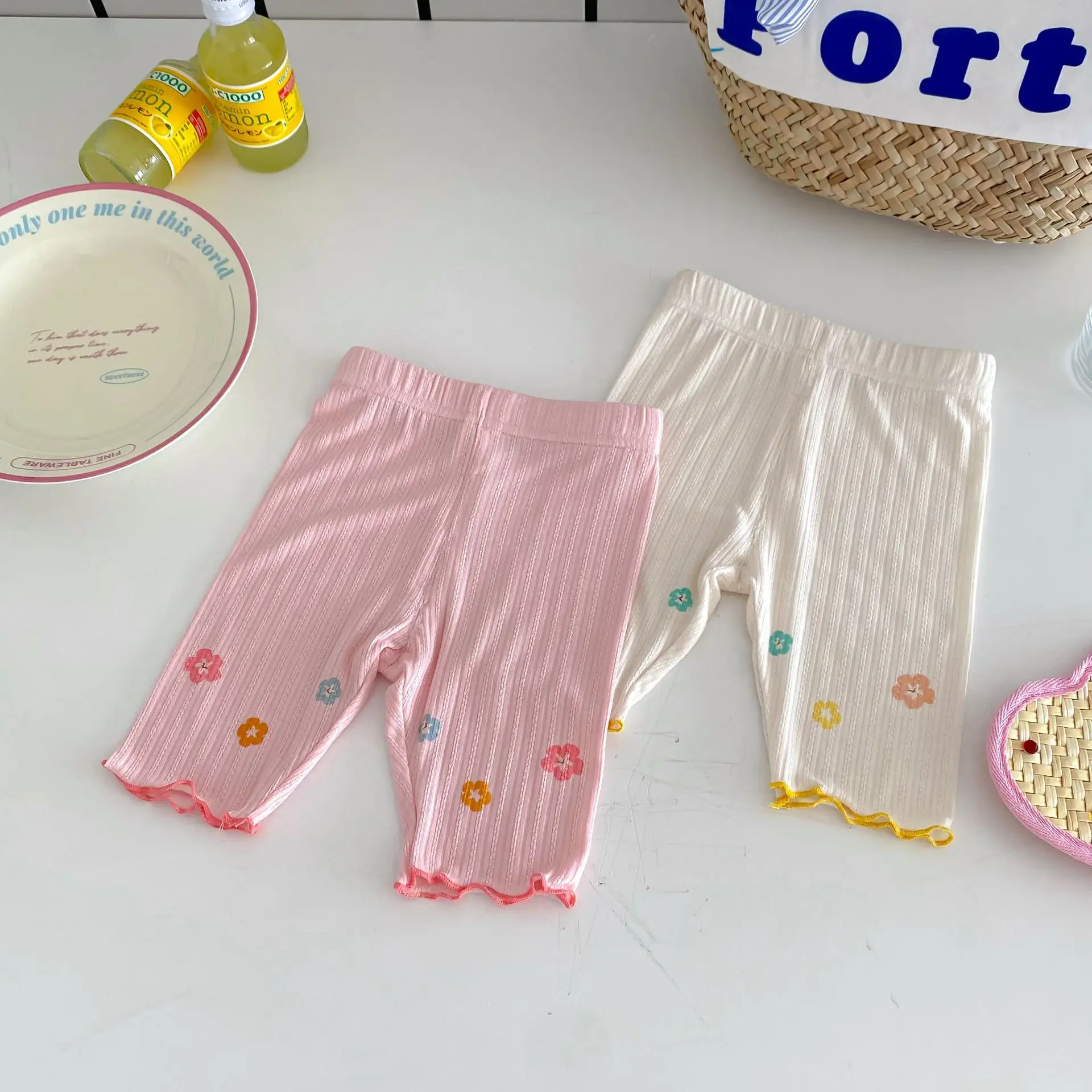 Baby Girls Short Pants Kids Shorts Toddler Infant Pink White Five Point Leggings 2024 Summer Children's Clothing Fashion