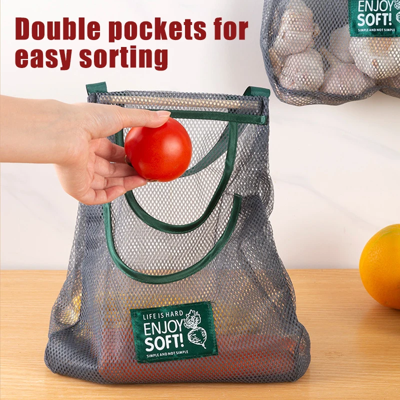 Reusable Kitchen Hanging Mesh Bag Home Fruit And Vegetable Storage Net Bag For Ginger Garlic Onions Potatoes Hollow Mesh Bag view 2