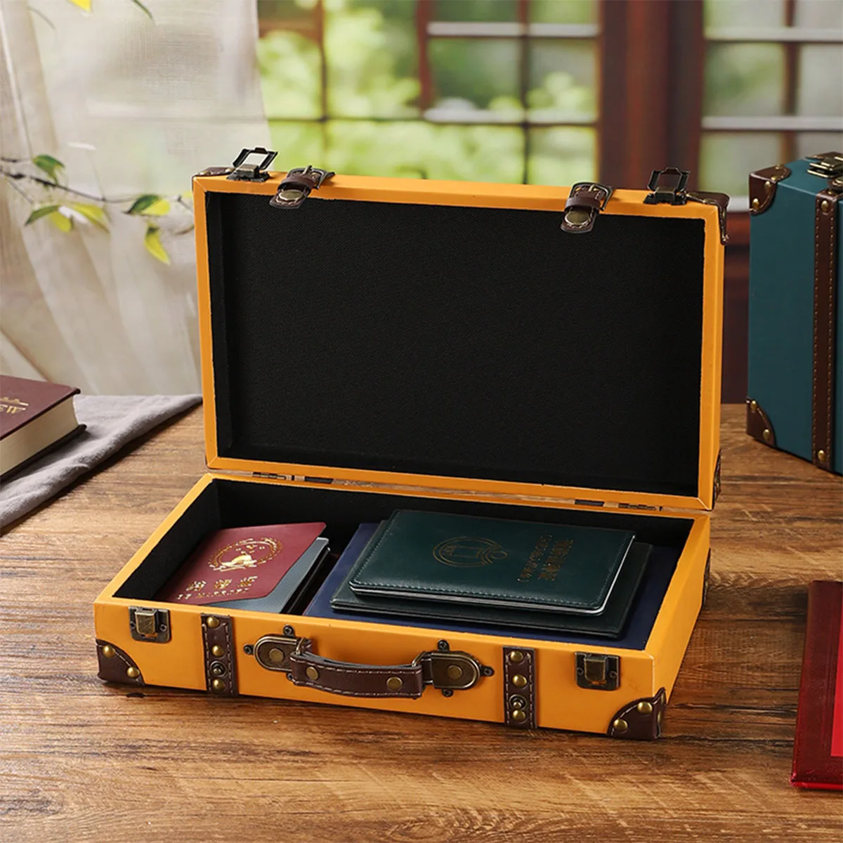 

Wooden Decorative Suitcases, Vintage Luggage Box Storage Chest Travel Trunks for Home Art Decor, Antique Rustic Luggage Chests