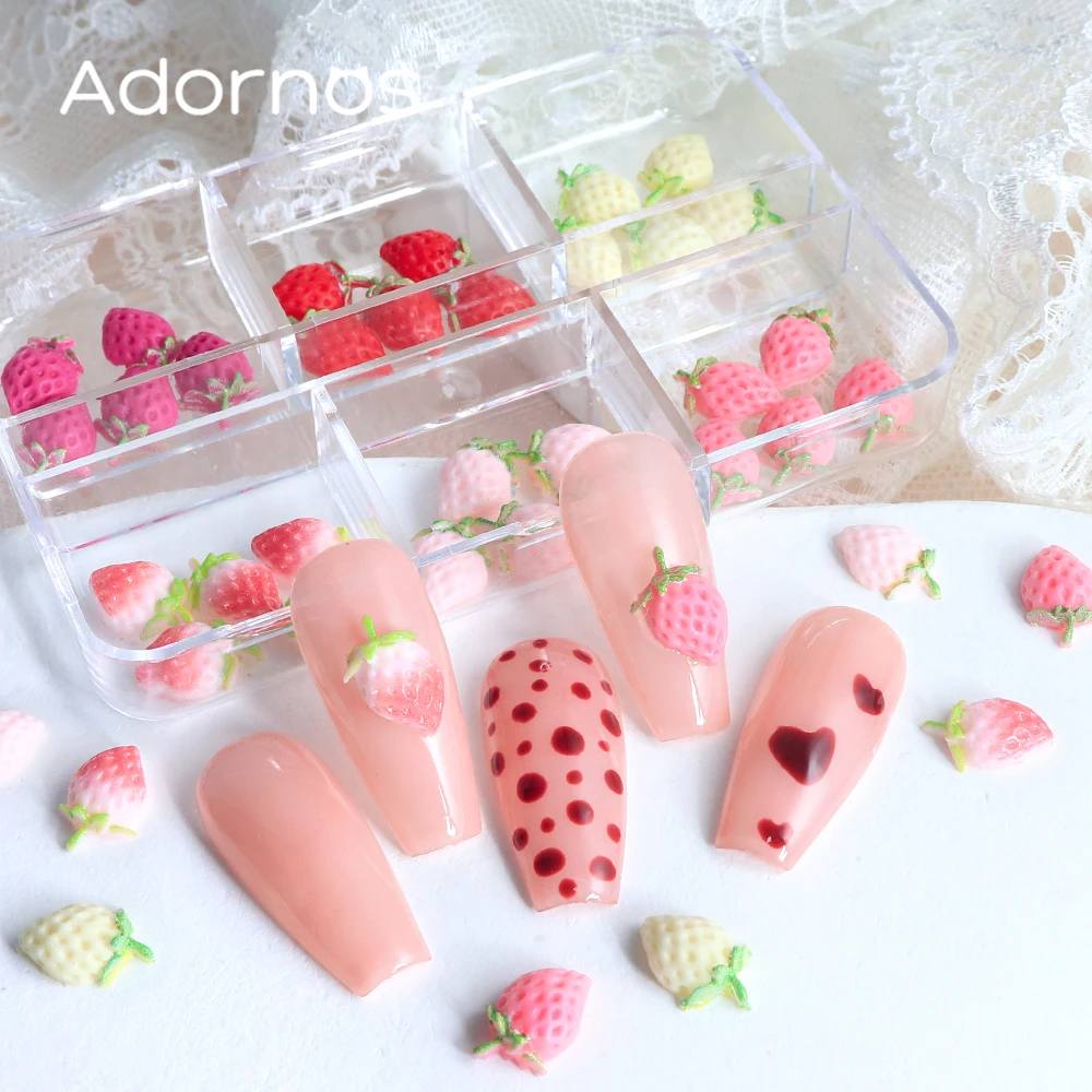 30pcs Mini Cartoon Strawberry Nail Art Accessories Flatback Strawberry Figurines With Seed Detailing Summer DIY Nails Decoration