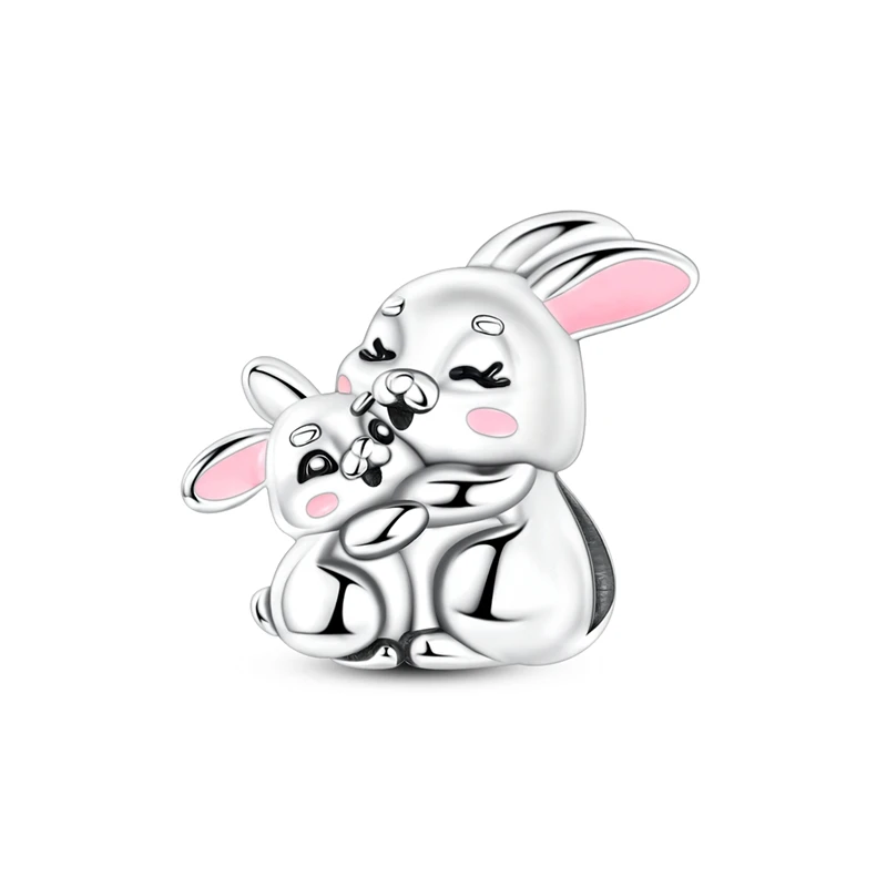 925 Sterling Silver Charms Bead CZ Zircon Rabbit Hug Dangle Fit Original Bracelet DIY Women Jewelry