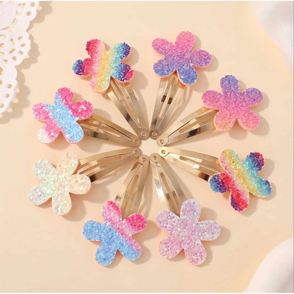 

RIBBON BOWS 8 Pcs/set Glitter Rainbow Flower Hair Clips Rabbit BB Handcrafted Fashion for Girls Pretty Clips Headwear Aces