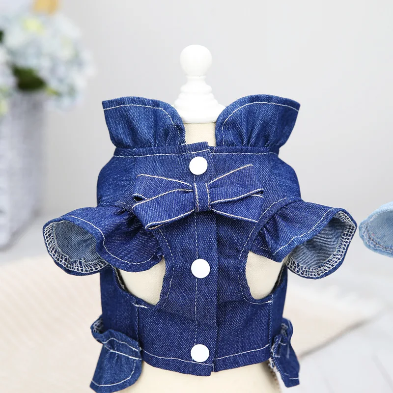 Denim Dog Vest with Traction D Ring Summer Dog Dress Jean Pet Clothes for Small Dogs Chihuahua Shirt Yorkie Pug Puppy Cat Skirt