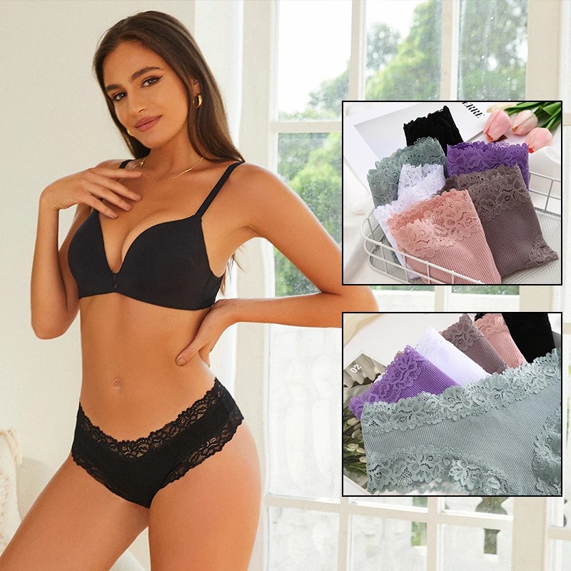 Sexy Women Lace Seamless Cotton Brazilian Panties Low Waist Slip Silk Intimate Female Underwear Solid Color Bikini Lingerie S-XL