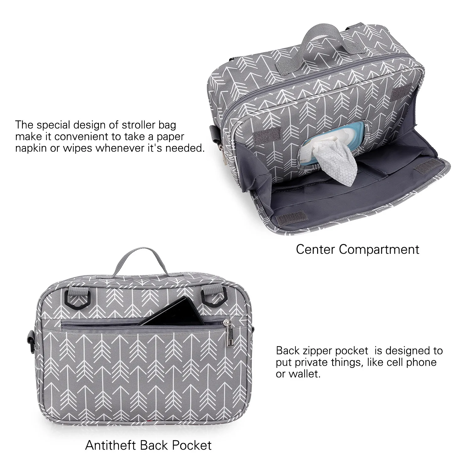 Wasserdichte Baby-Kinderwagentasche, tragbare Reisetasche für Mütter, multifunktionale Wickeltasche mit Flaschenfach, hängende Tasche, Organizer für Kinderwagen. – Detail 2