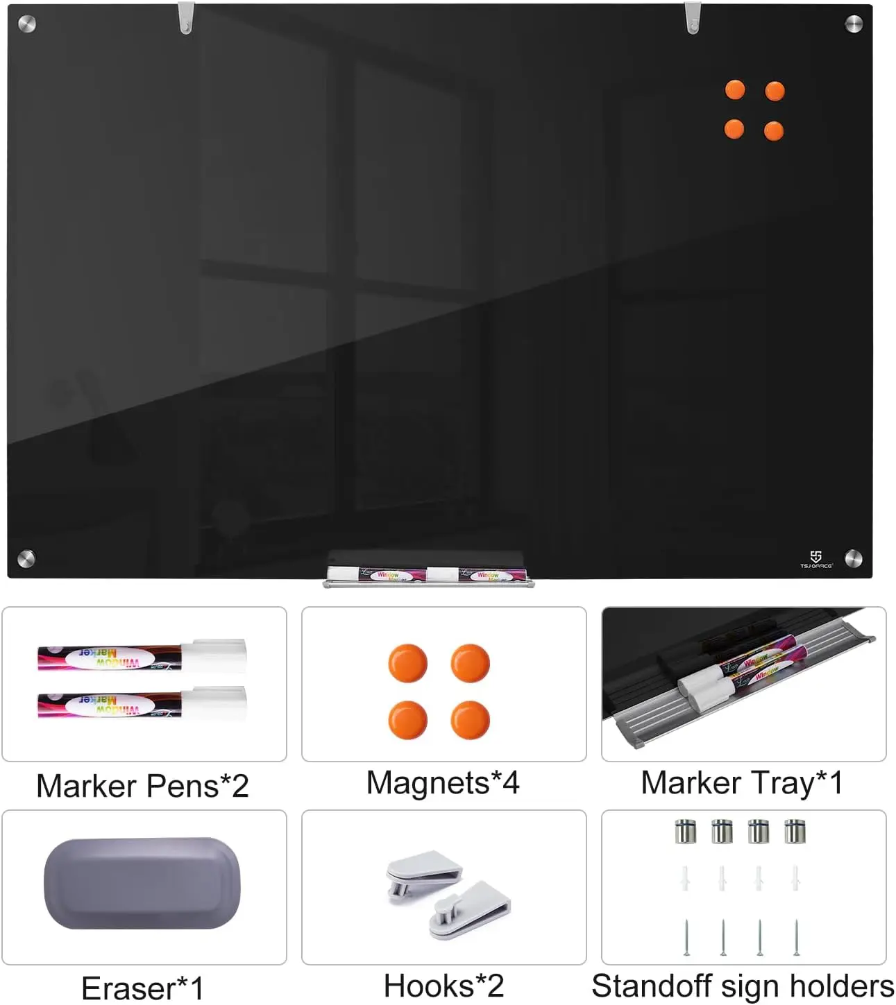 لوح مسح جاف زجاجي مغناطيسي بدون إطار مقاس 36 × 24 بوصة للمكتب والمنزل والمدرسة على الحائط