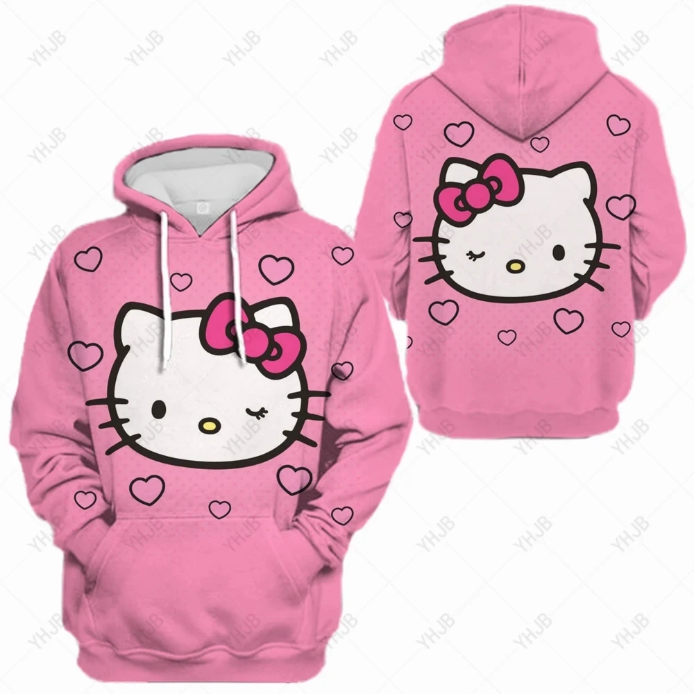 Hello Kitty moletom simples com o pescoço todo, manga comprida, moletom casual solto para estudantes, outono, novo, outono, 2023