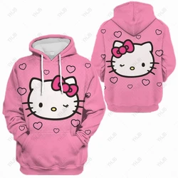 Hello Kitty moletom simples com o pescoço todo, manga comprida, moletom casual solto para estudantes, outono, novo, outono, 2023