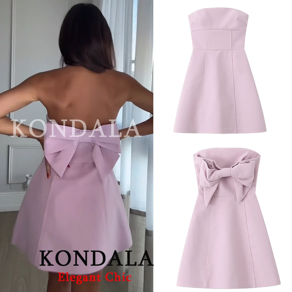 Damen Sexy Rosa Lila Wickel-Minikleid Damen Schleifenkleid Kurz Rückenfrei Neu 2026 Frühling Sommer Urlaub Party Strand Minikleid