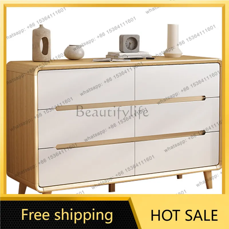 YJ Nordic Modern Chest Of Drawers With Solid Wood Legs Bedroom Living Room Multi‑Drawer Household Storage Cabinet Furniture`