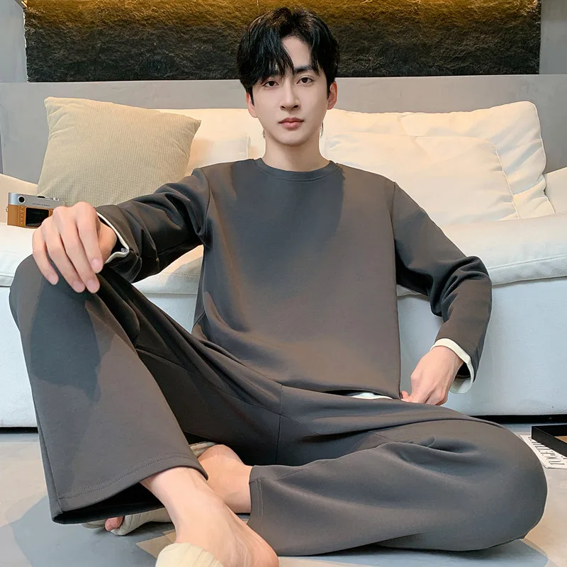 Cotton Men's Pullover Pajamas Set Long Sleeves Sleeping Top Pant Nightwear Big Size L-4XL Pijamas Hombre Autumn Spring Pyjamas