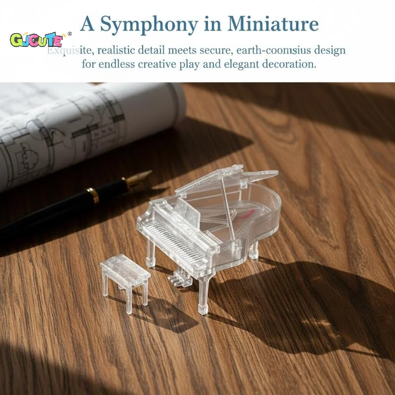 Miniature Transparent Piano Chair Kit Ornament 1/12 Dollhouse Simulation Musical Instruments Model Dolls House Micro Scene Deco