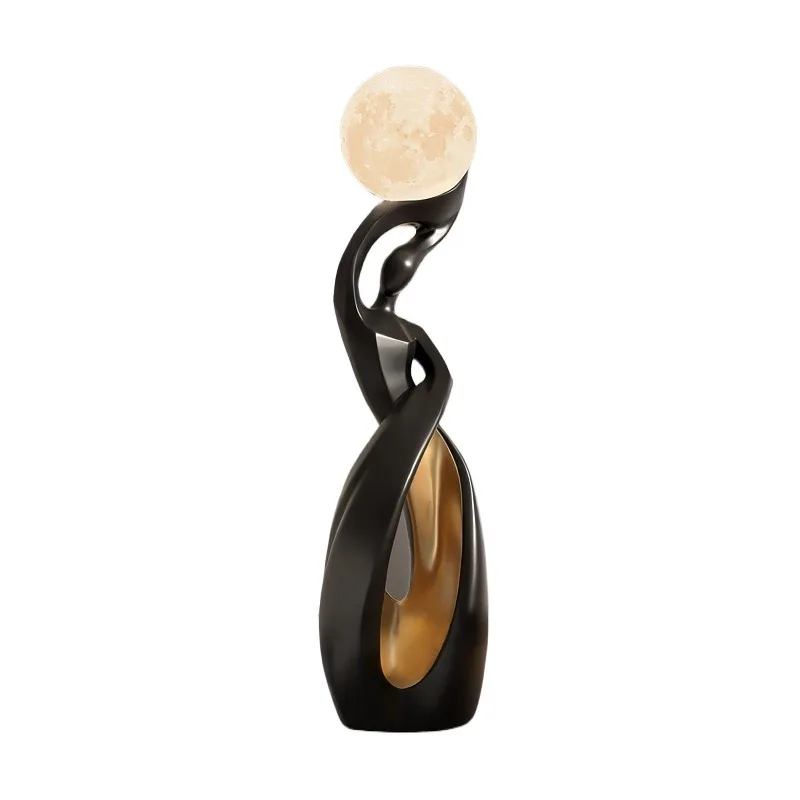 Corner resin sculpture floor lamp in the living room - modern minimalist artistic decoration