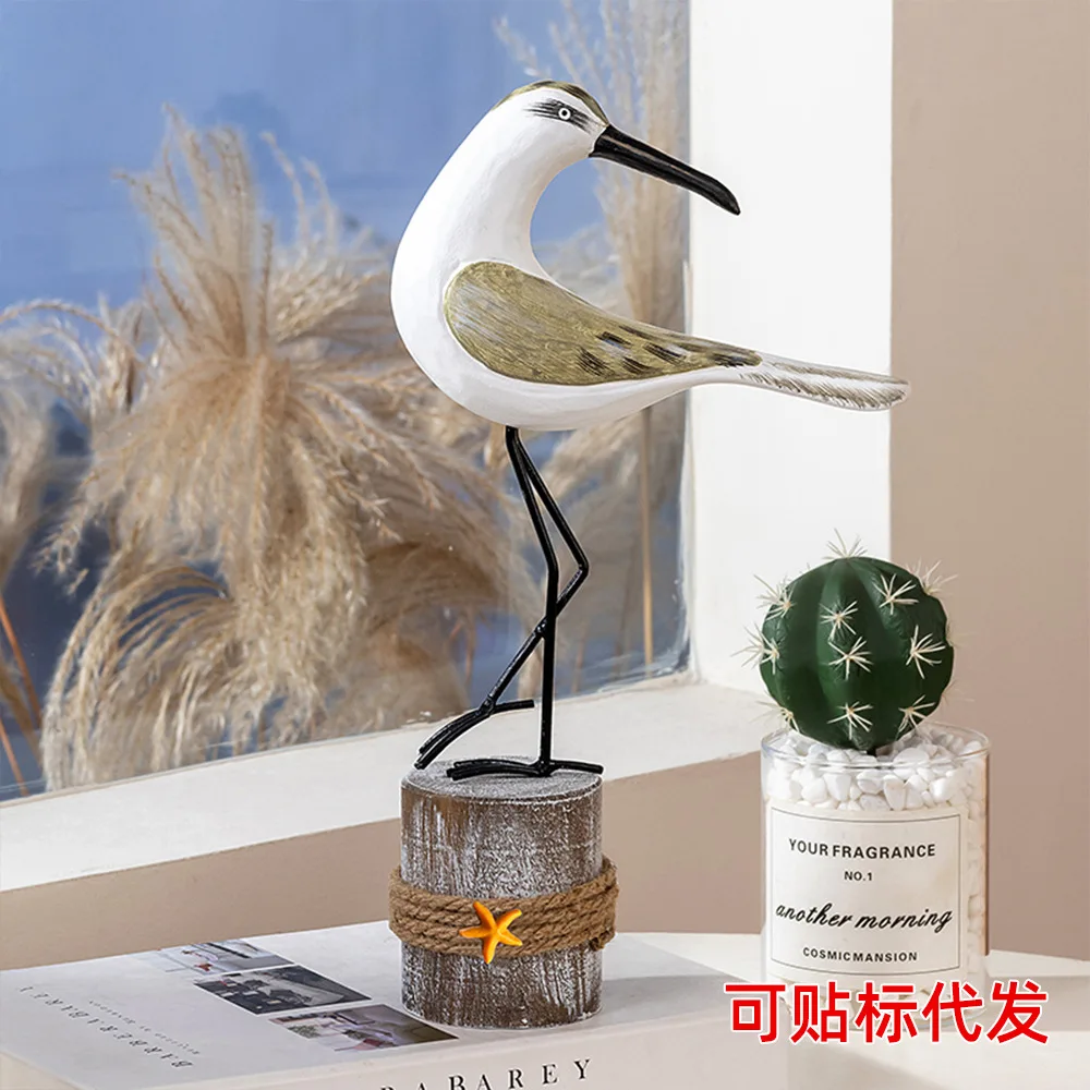 Mediteranean Decorative Wooden Bird Figurine.hand-painted Tree Stump Bird For Home, Entrance Table Decoration. Moving House Gift
