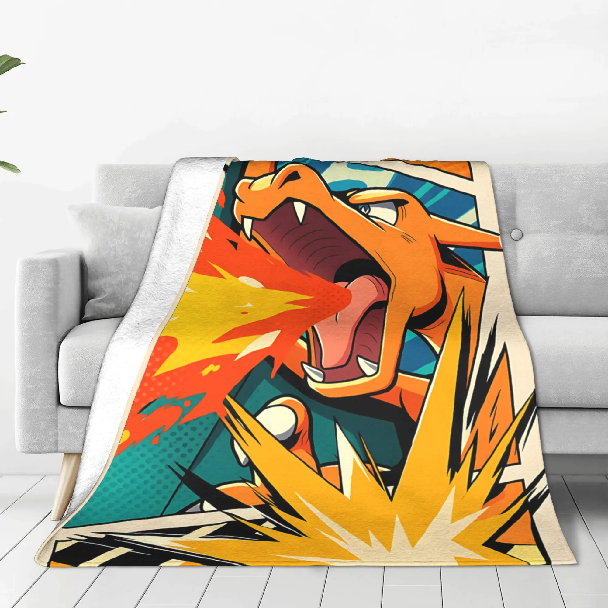 1PC home Christmas Room Decor Pokemon Theme Charizard Fire Blast Blanket Throw Blanket  Novelty Warm Blanket All Season