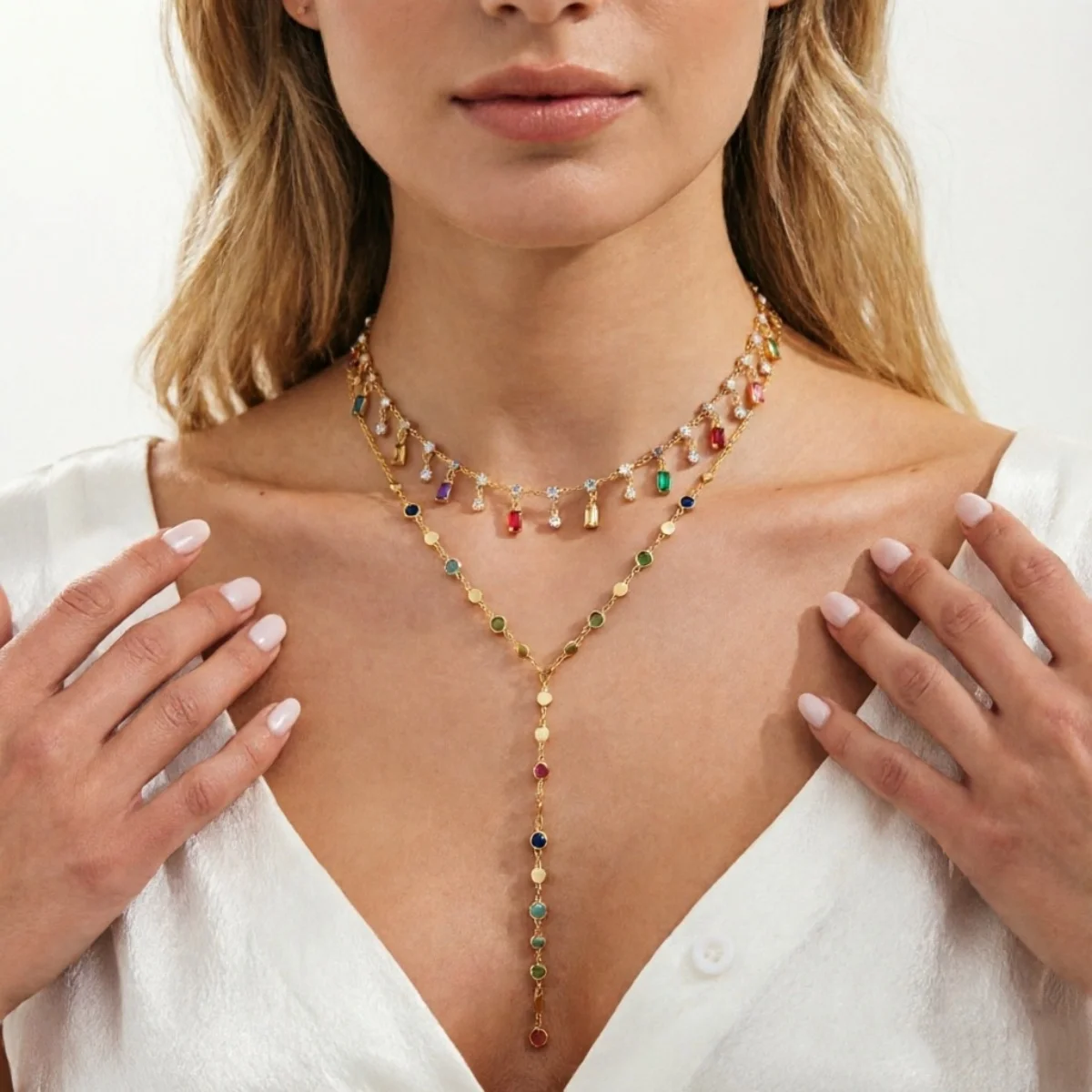 Leichter Luxus Funkelnde Bunte Strass-Quasten-Halskette für Frauen Eleganter Exquisiter Kristall Y-förmiger Choker Brautjungfern-Schmuck – Detail 19
