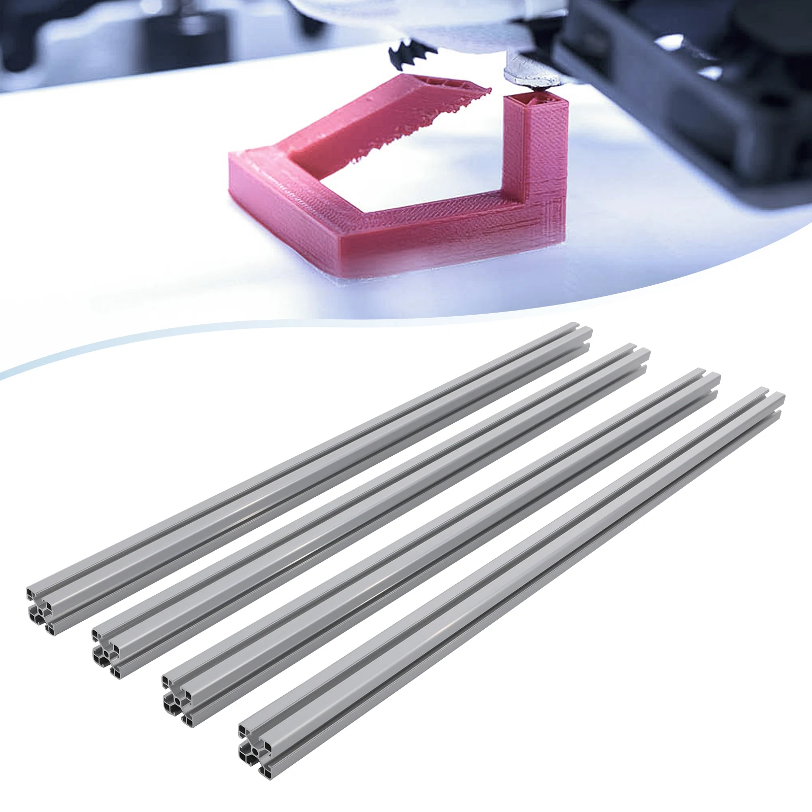 

4 штуки алюминиевых профилей 4040T длиной 1 метр - серебристые, анодированные линейные направляющие по европейскому стандарту для деталей 3D-принтеров.
