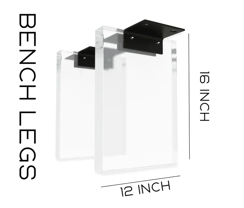 Set of 2 Solid 1/1.6/2 Inches Thick Clear Acrylic Rectangle Coffee Bench Legs Lucite Legs for Furniture Replacement