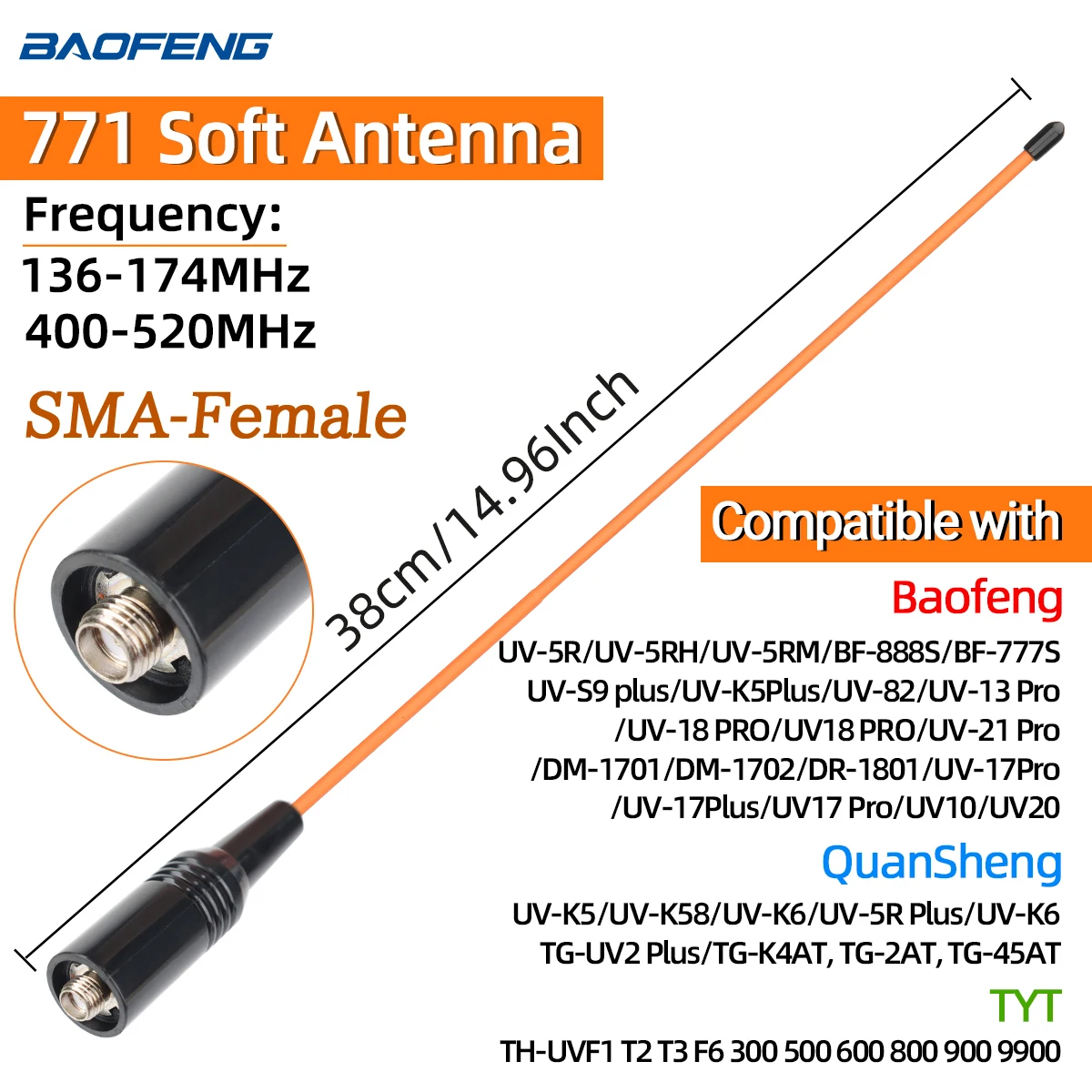 ABBREE Walkie Talkie Antenne SMA Vrouwelijke Mannelijke VHF UHF Band Tri-Band GMRS voor BaoFeng UV-5R BF-888S Quansheng UV-K5 K6 Ham Radio