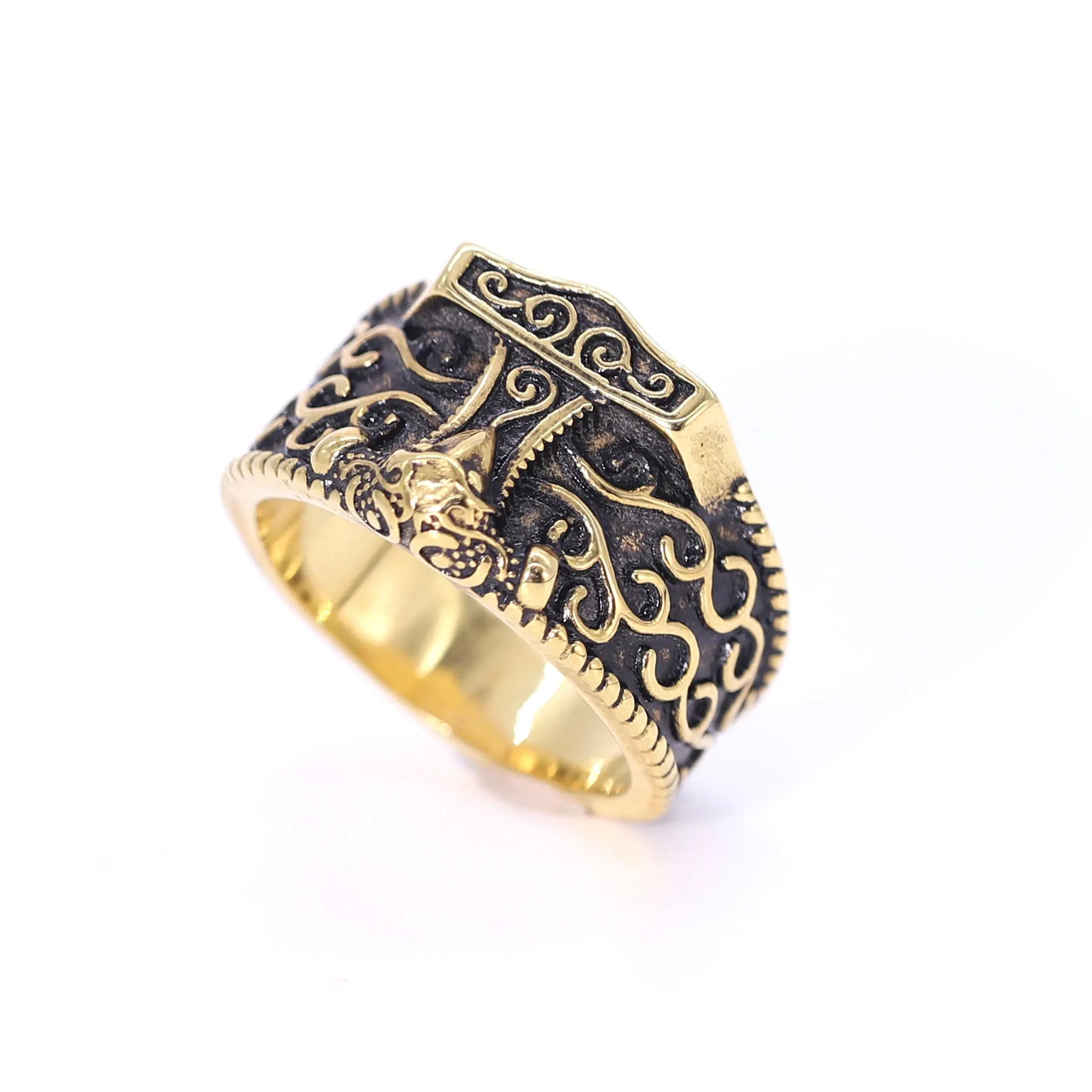 

Fashion Rock Ring Gold Snake Head Stainless Steel Men's Ring