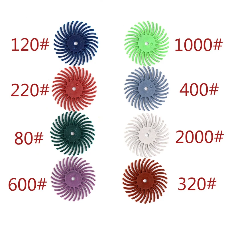 10Pcs 25mm Radial Bristle Disc Kit Abrasive Brush 3/2.35mm Shank Detail Polishing Wheel For Rotary Tool Accessories 80-2000 Grit