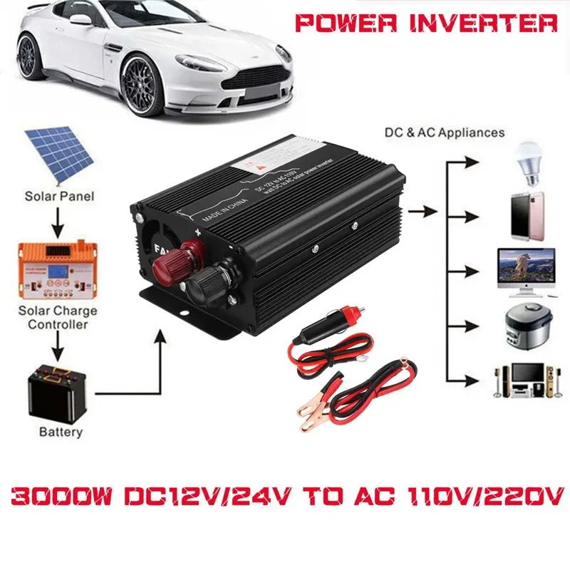 Imagem -03 - Inversor de Energia Solar para Carro Conversor de Tensão Transformador de Tensão Usb dc 12v para 220v ac 3000w