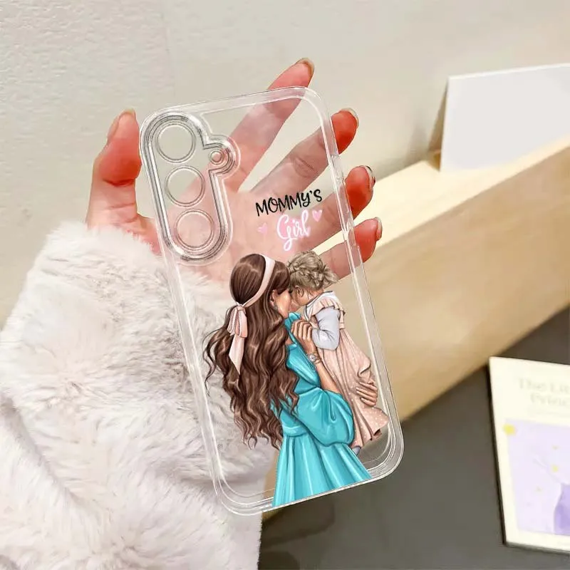 

Super Mom Baby Girl Phone Case For Samsung Galaxy S26 S25 S24 S23 S22 S21 S20 S10 Lite FE Edge TPU 5G Transparent