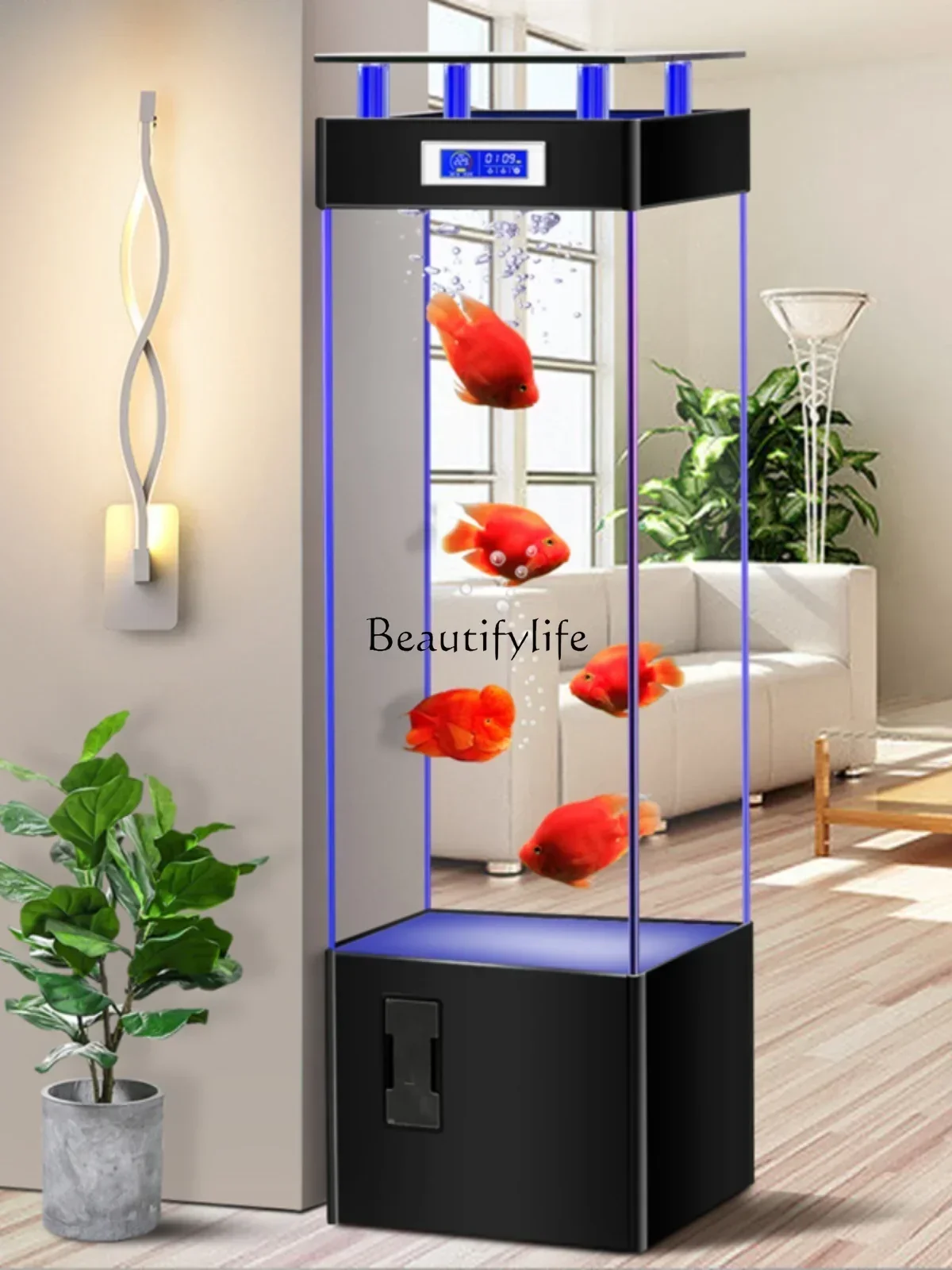 

LD33Fish Tank Living Room Small Ecological Change Water Screen Blocking Ultra-White Glass TV Cabinet