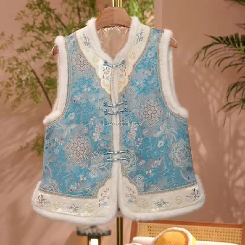 Winter chinese padded with cotton vest retro style stand collar sleeveless waistcoat chinese improved tang suit cheongsam vest