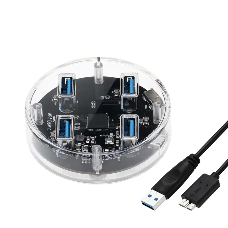 

Концентратор USB3.0, 4-портовый USB-концентратор с резиновым прозрачным внешним источником питания для настольного ноутбука