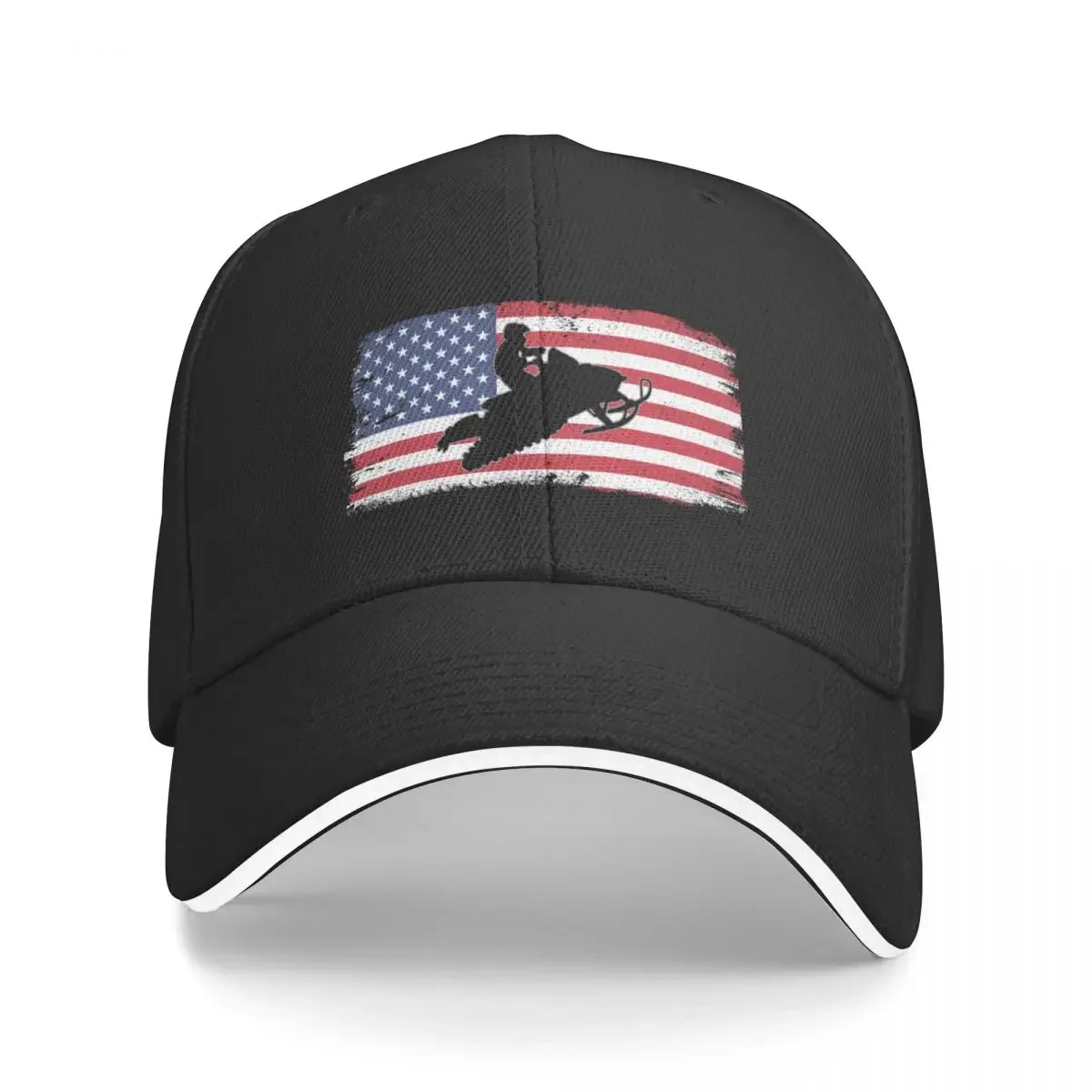 snowmobile rider united states us flag sled vintage Baseball Cap New Hat Icon Women's Hats Men's