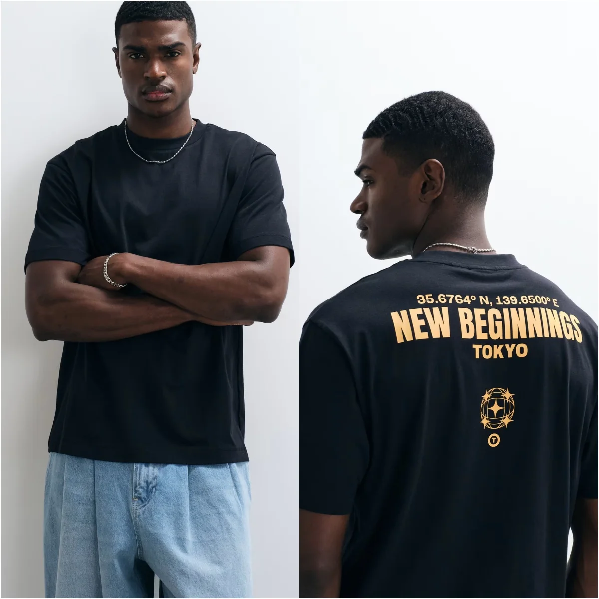 2026 New Men Oversized T Shirt New Beginnings Tokyo Coordinates Back Print Streetwear Short Sleeve Tee