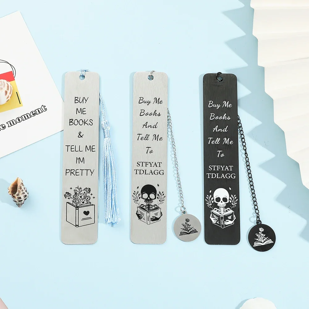 Stainless Steel Black Bookmark Page Mark Tool Punk Skull Halloween Learn Reading Stationery for Bookworm Scholar Special Gifts