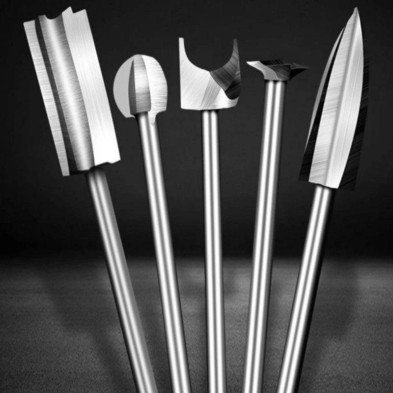 Juego de brocas para grabado de madera, fresas, bordes afilados de acero, herramientas de perforación para carpintería, cuchillos para tallar madera, 5 uds.