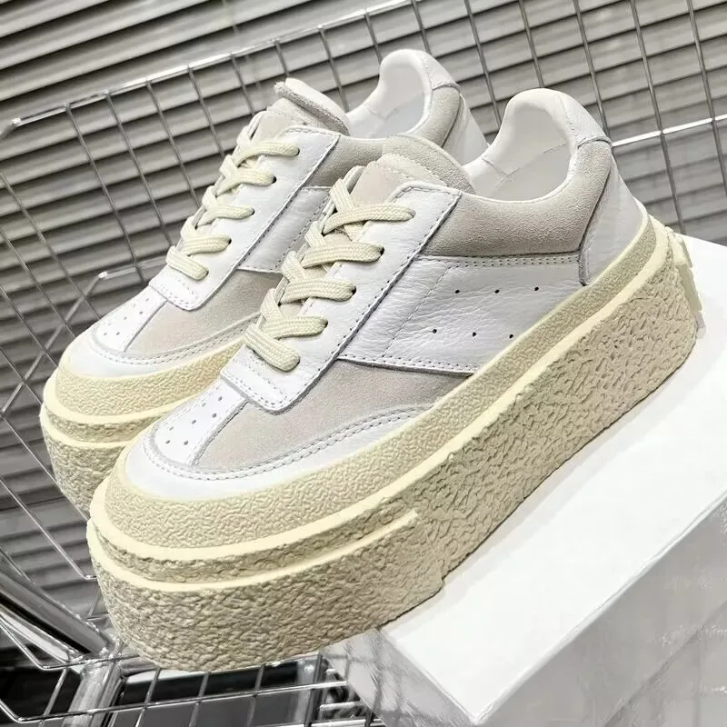 

Женские кожаные кроссовки на толстой подошве, модные белые повседневные спортивные туфли на платформе для женщин